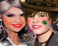 Maquilla Selena Gomez y Justin Bieber